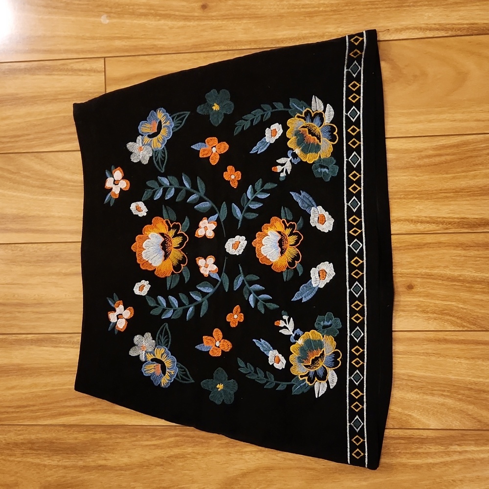 Black embroidered floral skirt